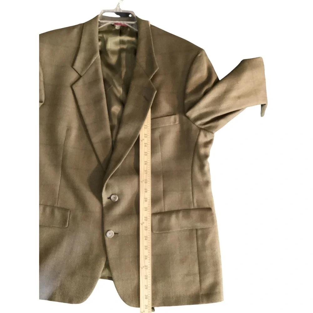Austin Reed Blazer 44S Olive Green Herringbone Wool Lux Sport Coat Dark Academia